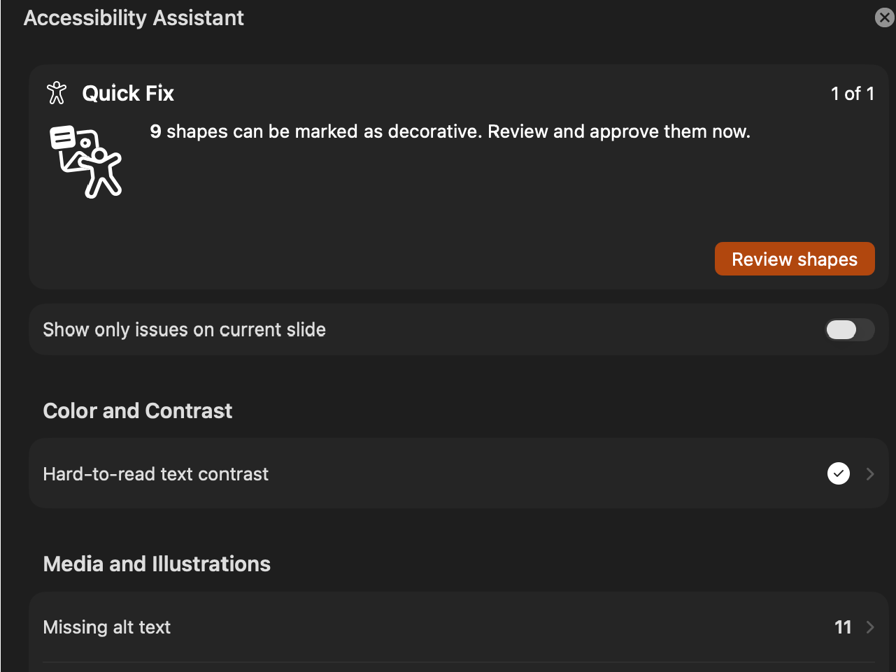 The accessibility assistant in PowerPoint