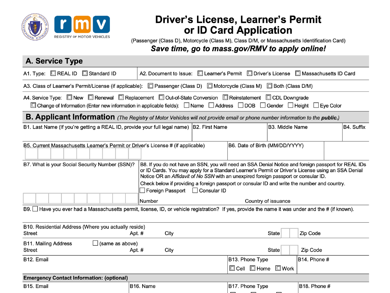 An example PDF form from the registry of motor vehicles.