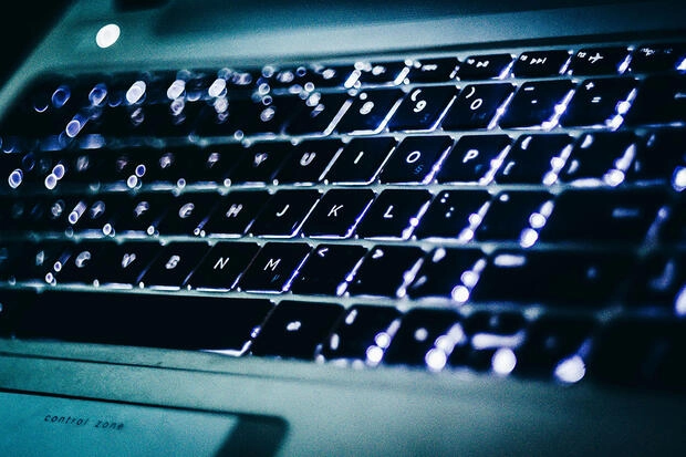 A backlit computer keyboard.