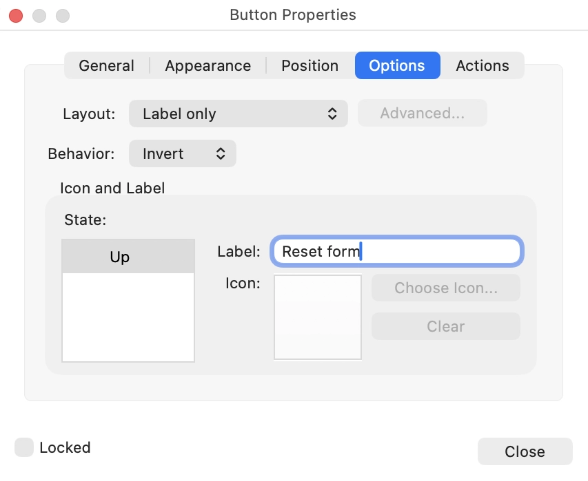 The dropdown properties dialog open to the Options tab. A list of counties has been added to the item list, with choose your county as the default option.