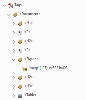 Accessibility tags panel showing a Figure tag and its content container.
