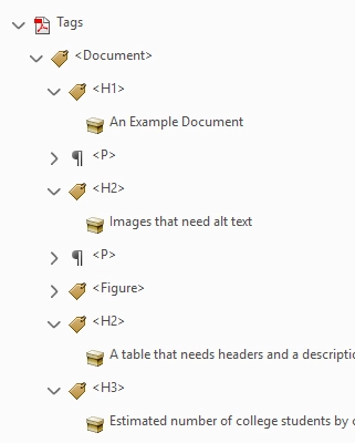 Accessibility tags panel showing H1, H2, and H3 tags.