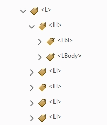 Accessibility tags panel showing an L tag containing LI, Lbl, and LBody tags.