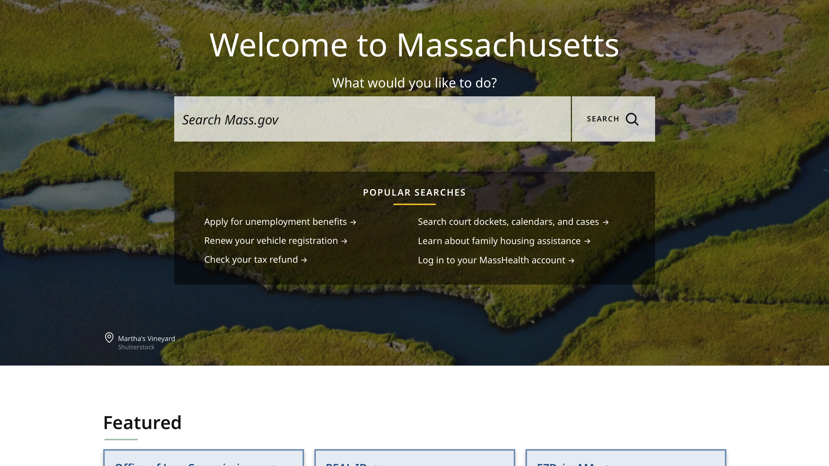 The mass.gov home page