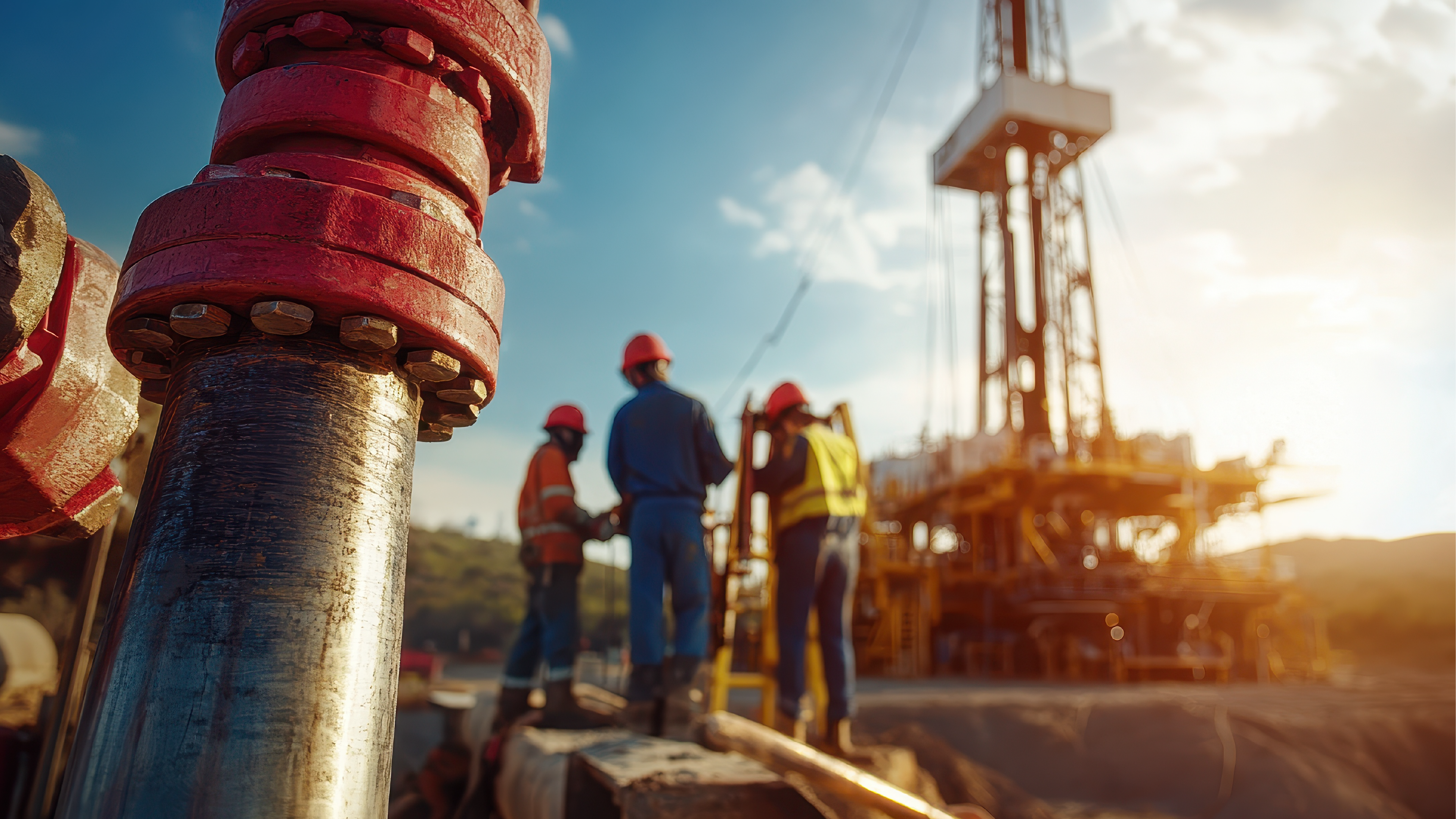 Construction workers building a pipeline.