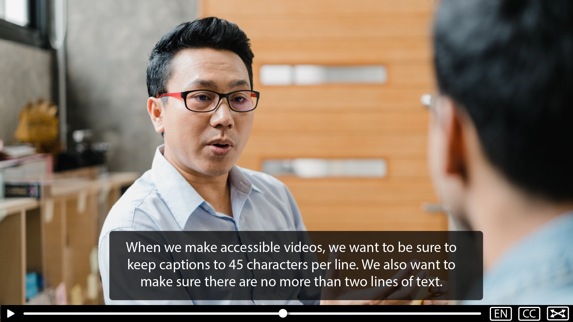 A caption over a video with too much text displayed at once.