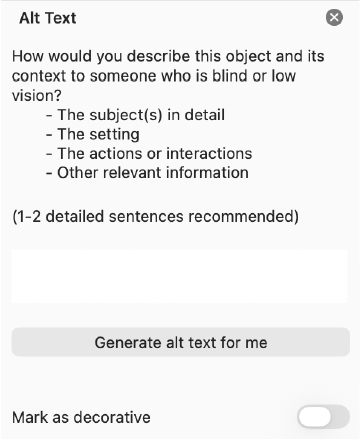 The alt text panel in Word with Massachusetts state seal as an alt text description.