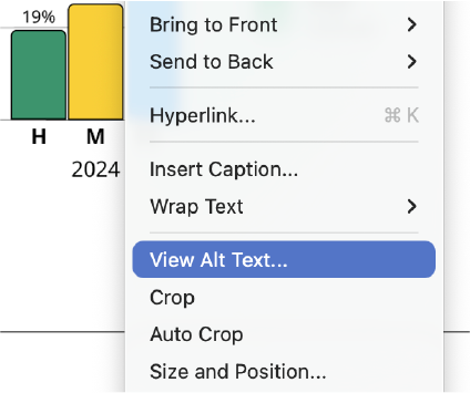 Context menu in Word when right clicking an image. View alt text highlighted.
