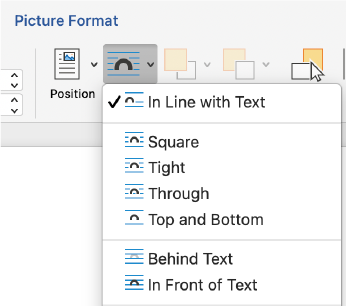 Wrap text in ribbon expanded to show in line with text option